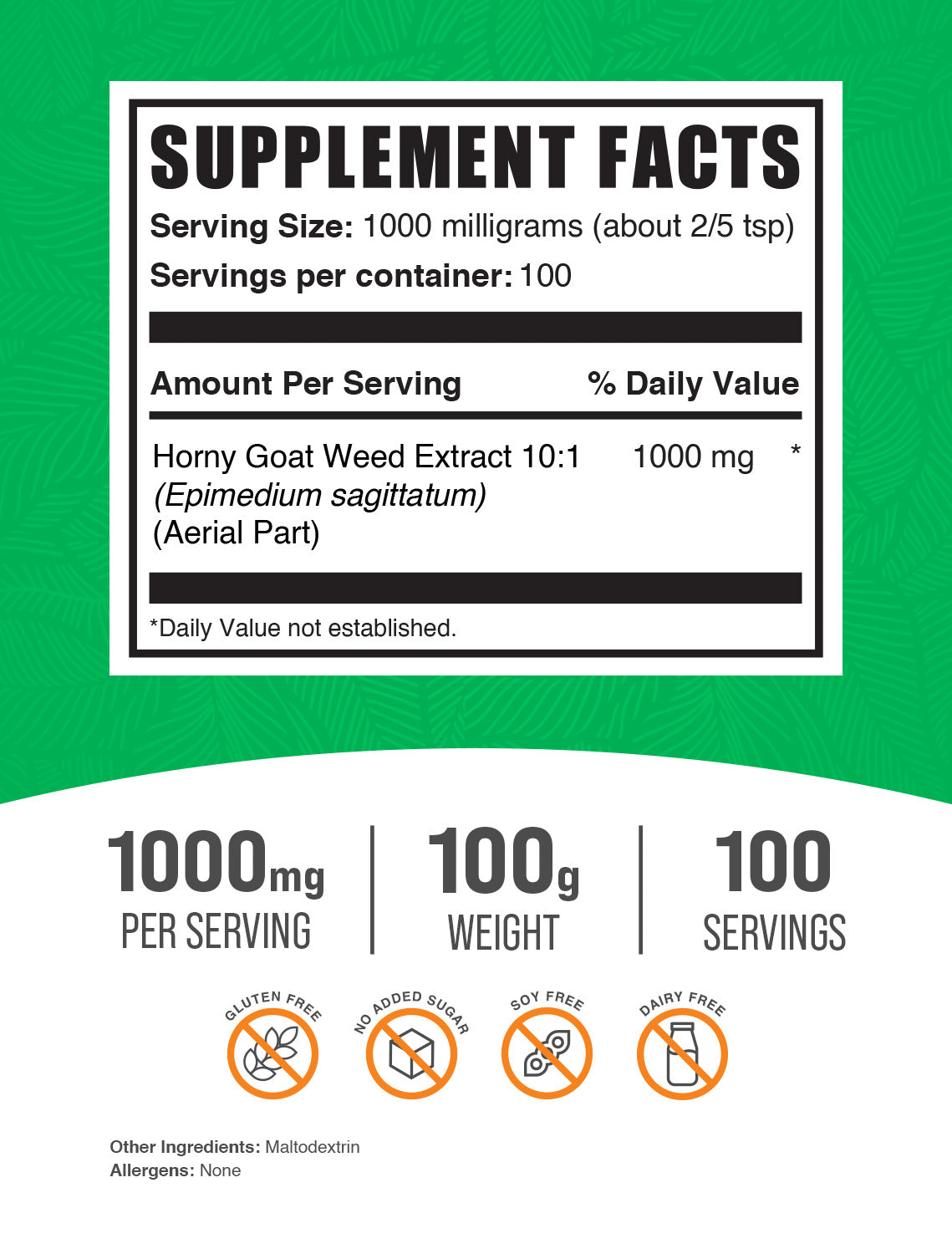 Horny Goat Weed Extract powder label 100g