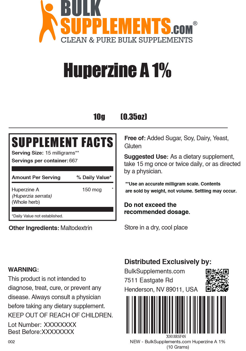 Huperzine A powder label 10g