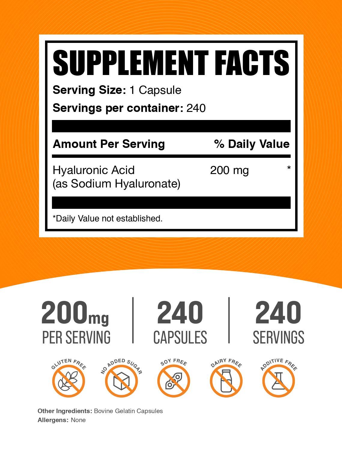 Hyaluronic Acid 240 ct capsules label