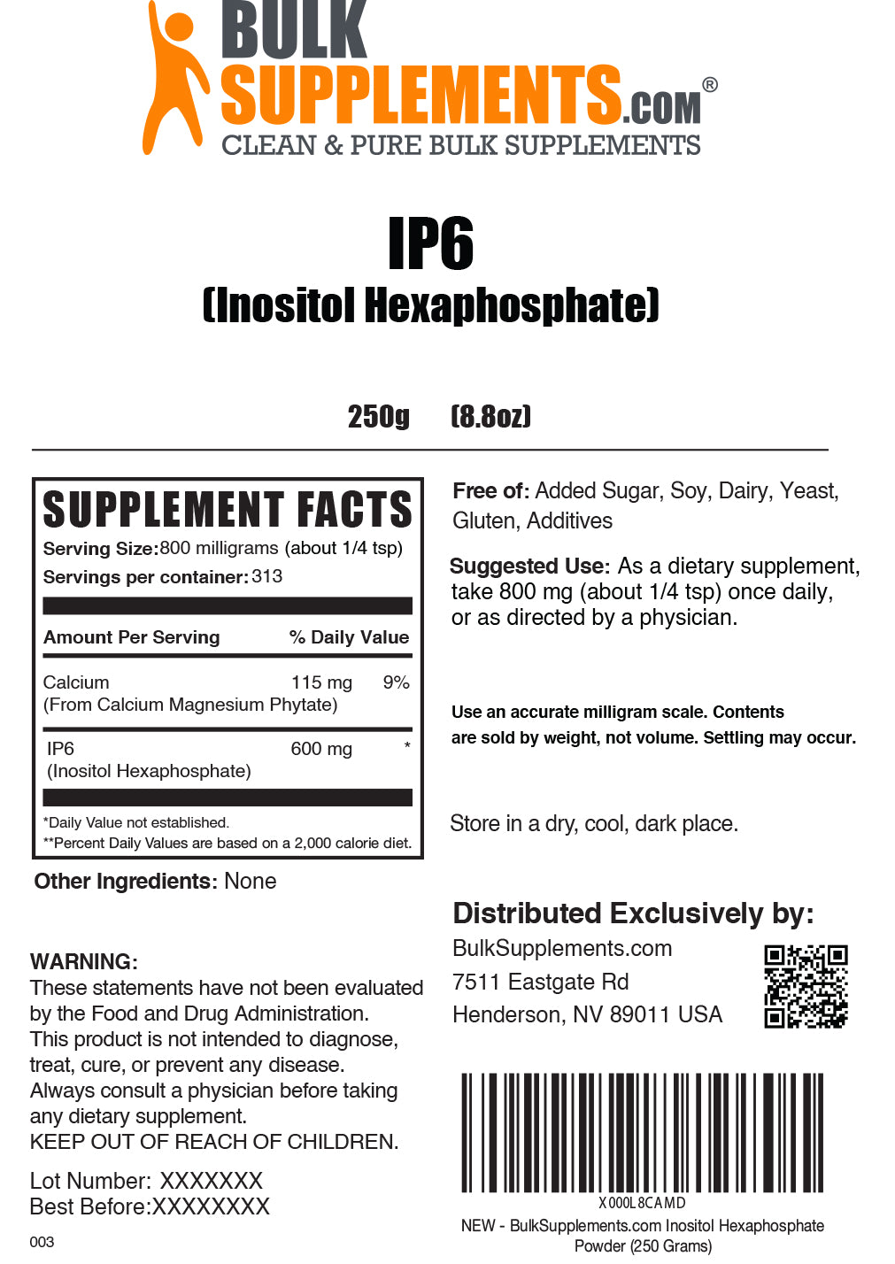 IP6 (Inositol Hexaphosphate) powder label 250g