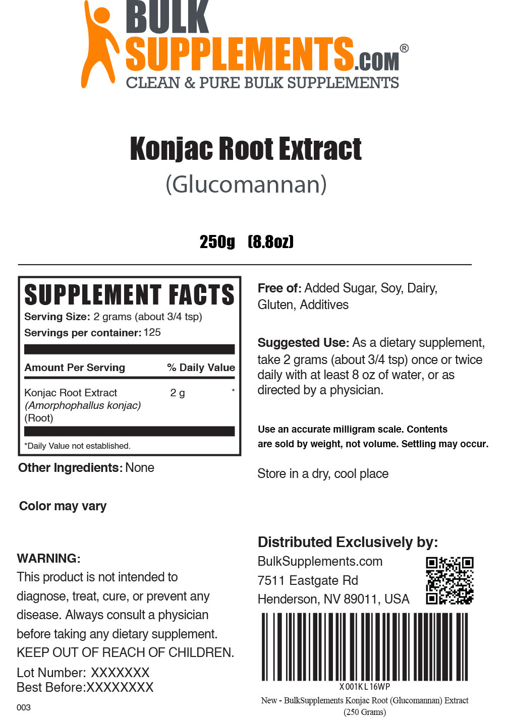 Konjac Root Extract powder label 250g