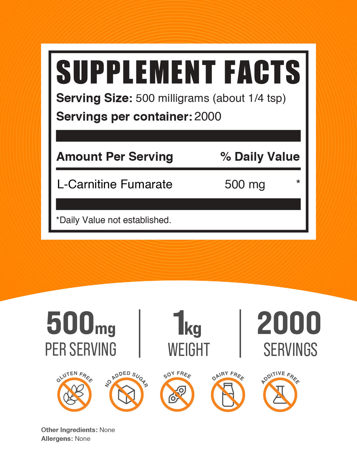 L-Carnitine Fumarate powder label 1kg
