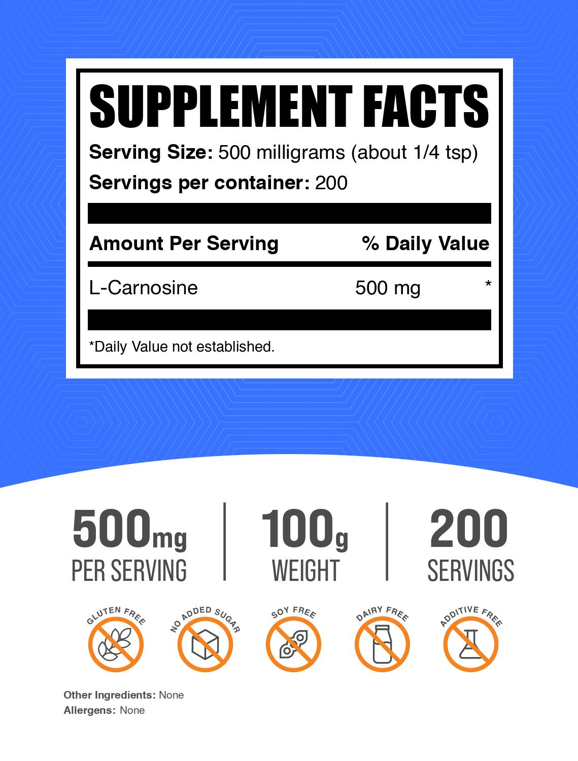 L-Carnosine powder label 100g