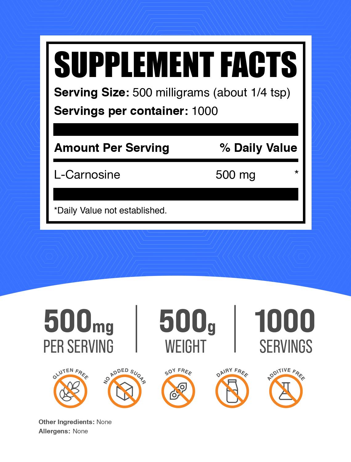 L-Carnosine powder label 500g