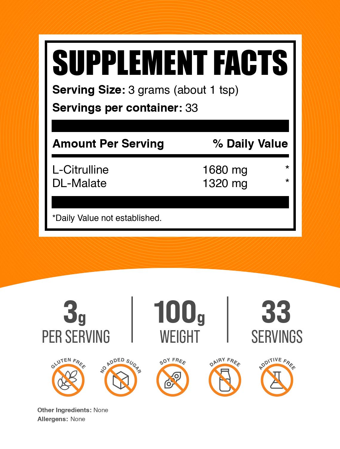 L-Citrulline DL-Malate 1:1 powder label 100g