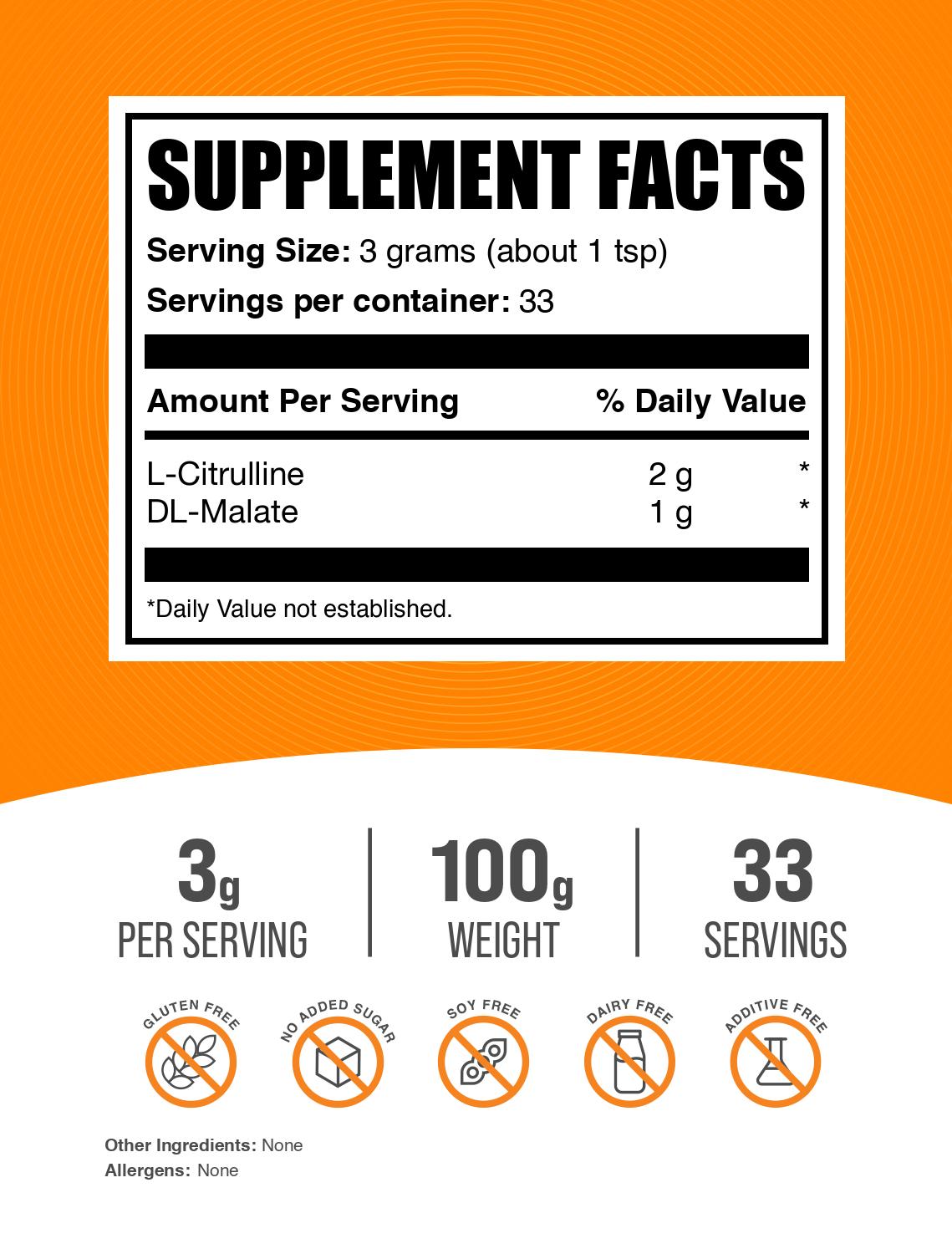 L-Citrulline DL-Malate 2:1 powder label 100g