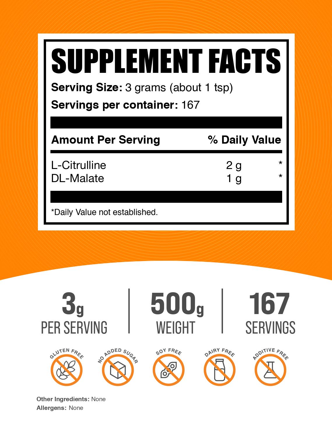 L-Citrulline DL-Malate 2:1 powder label 500g