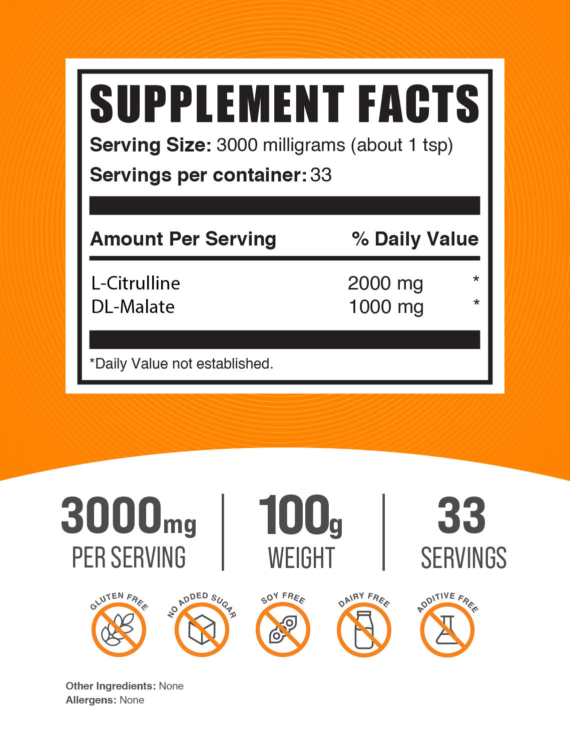 L-Citrulline DL-Malate 2:1 Powder label 100g