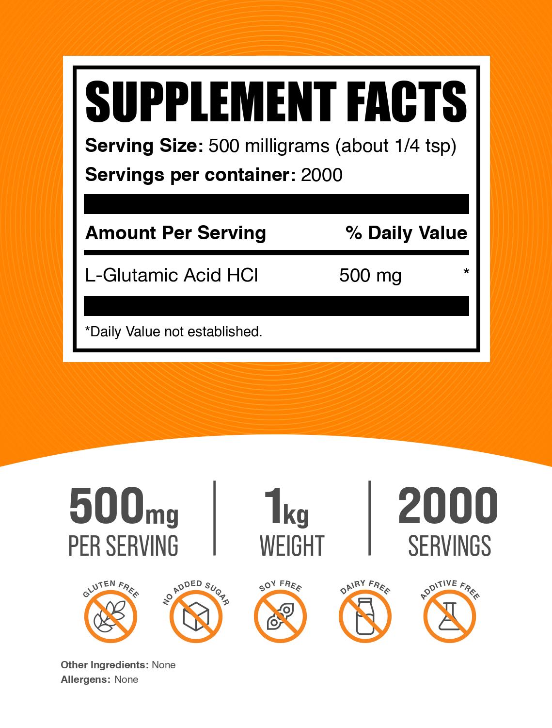 L-Glutamic Acid HCl powder label 1kg