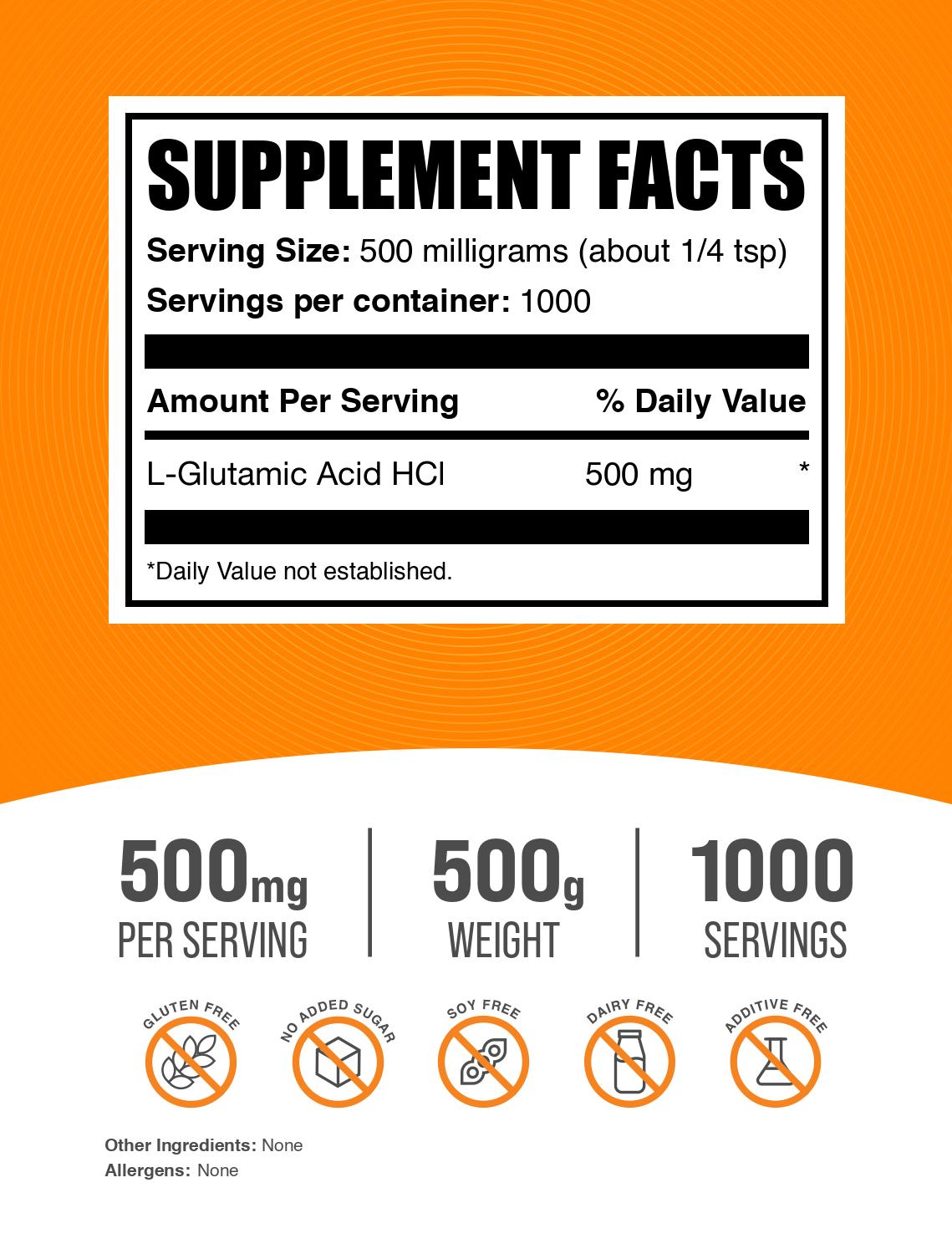 L-Glutamic Acid HCl powder label 500g