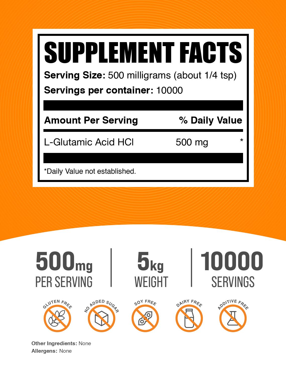 L-Glutamic Acid HCl powder label 5kg