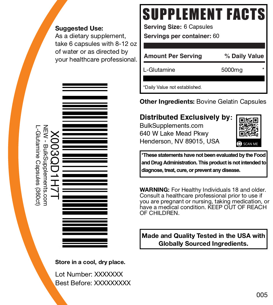 L-Glutamine 360 capsules label