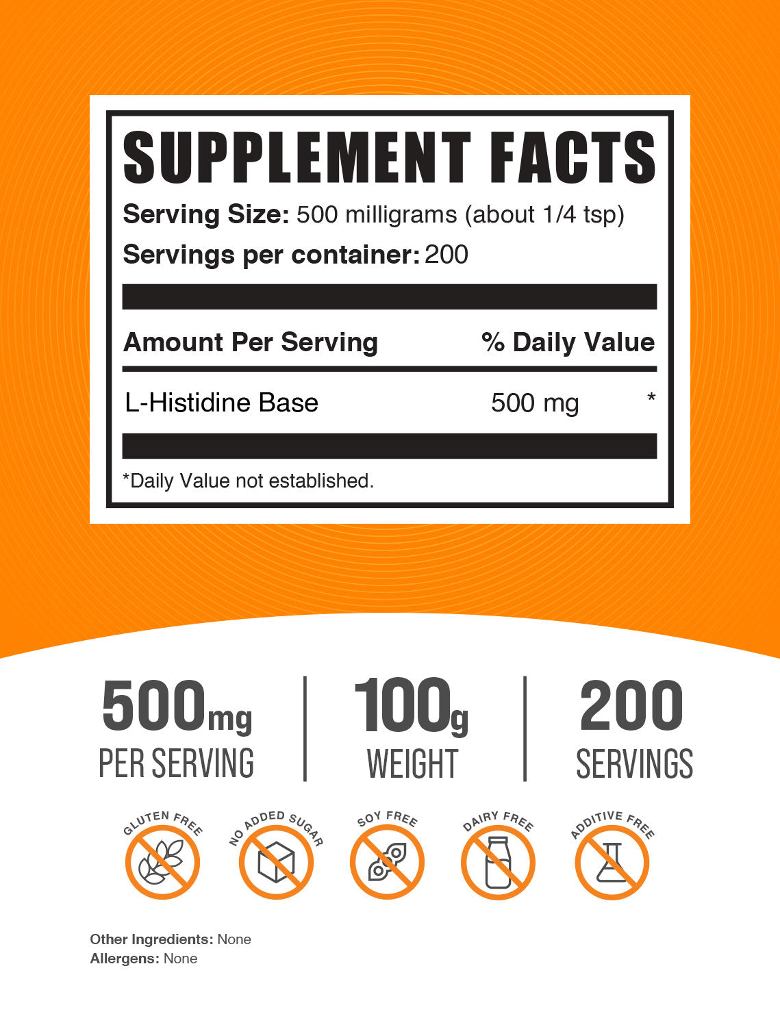 L-Histidine Base Powder label 100g