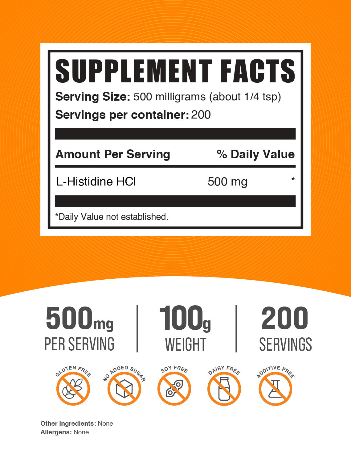 L-Histidine HCl powder label 100g