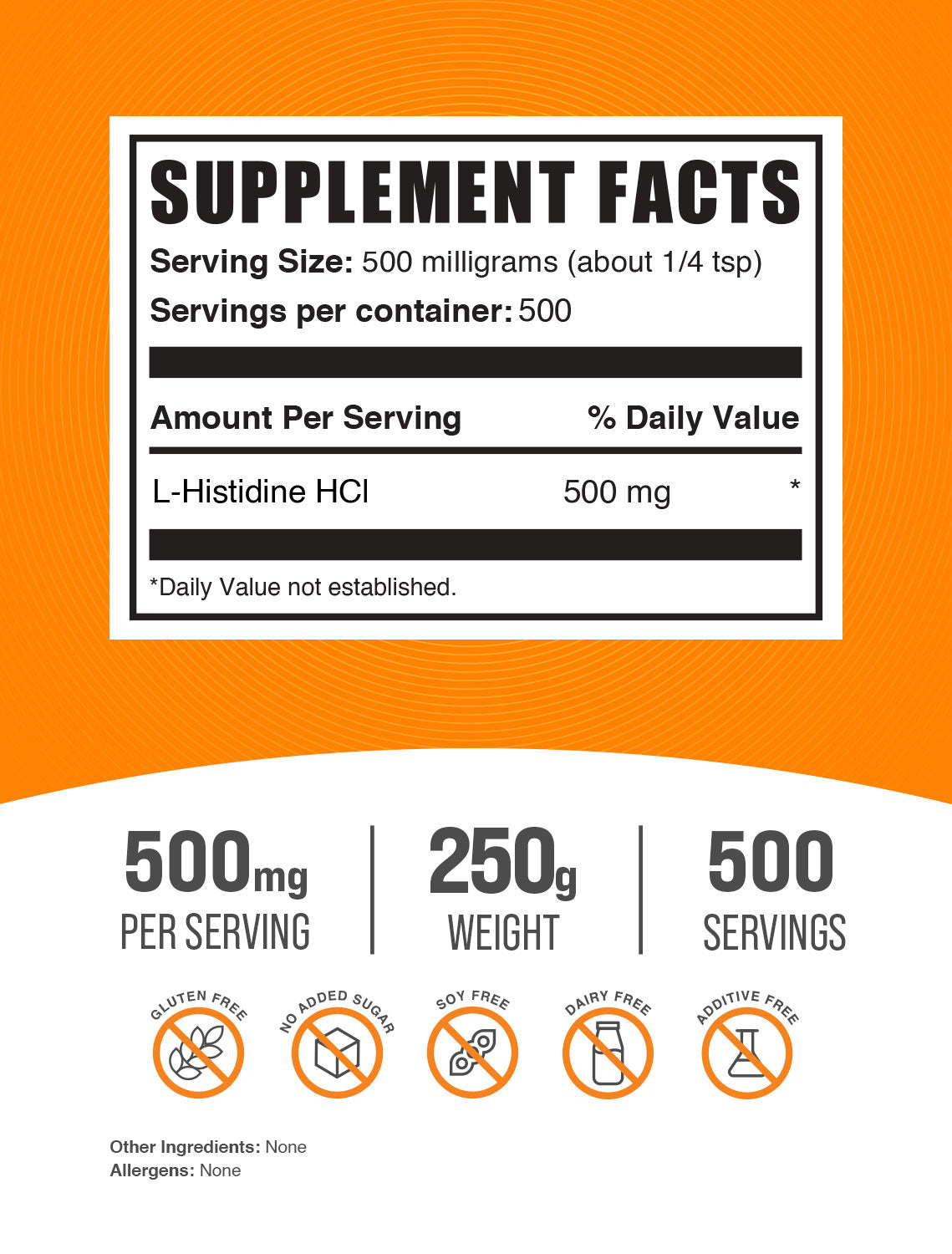 L-Histidine HCl powder label 250g