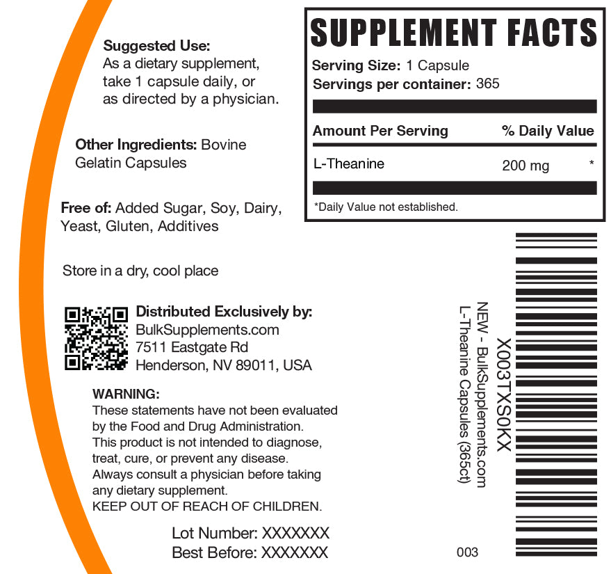 L-Theanine capsule label 365 ct