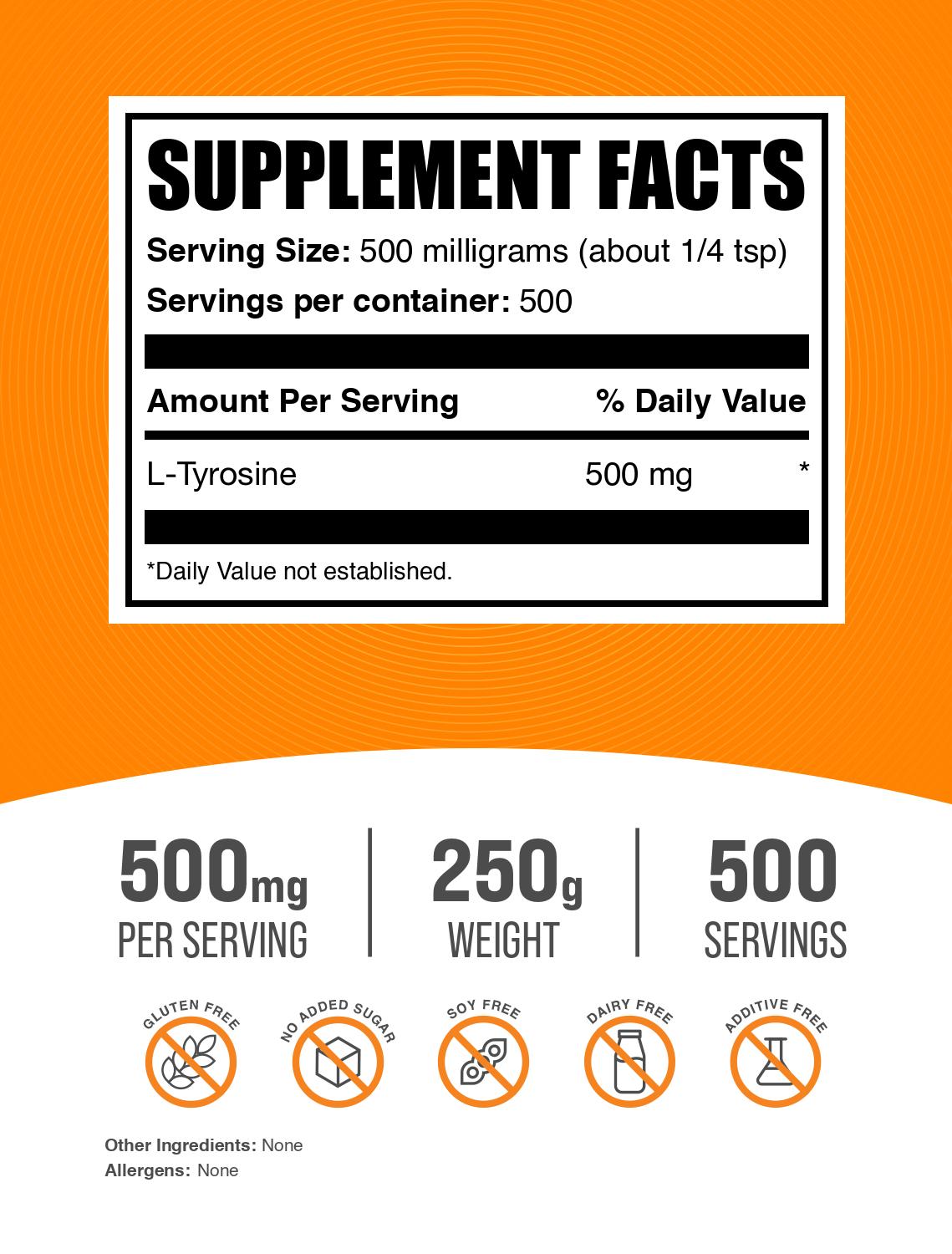 L-Tyrosine powder label 250g