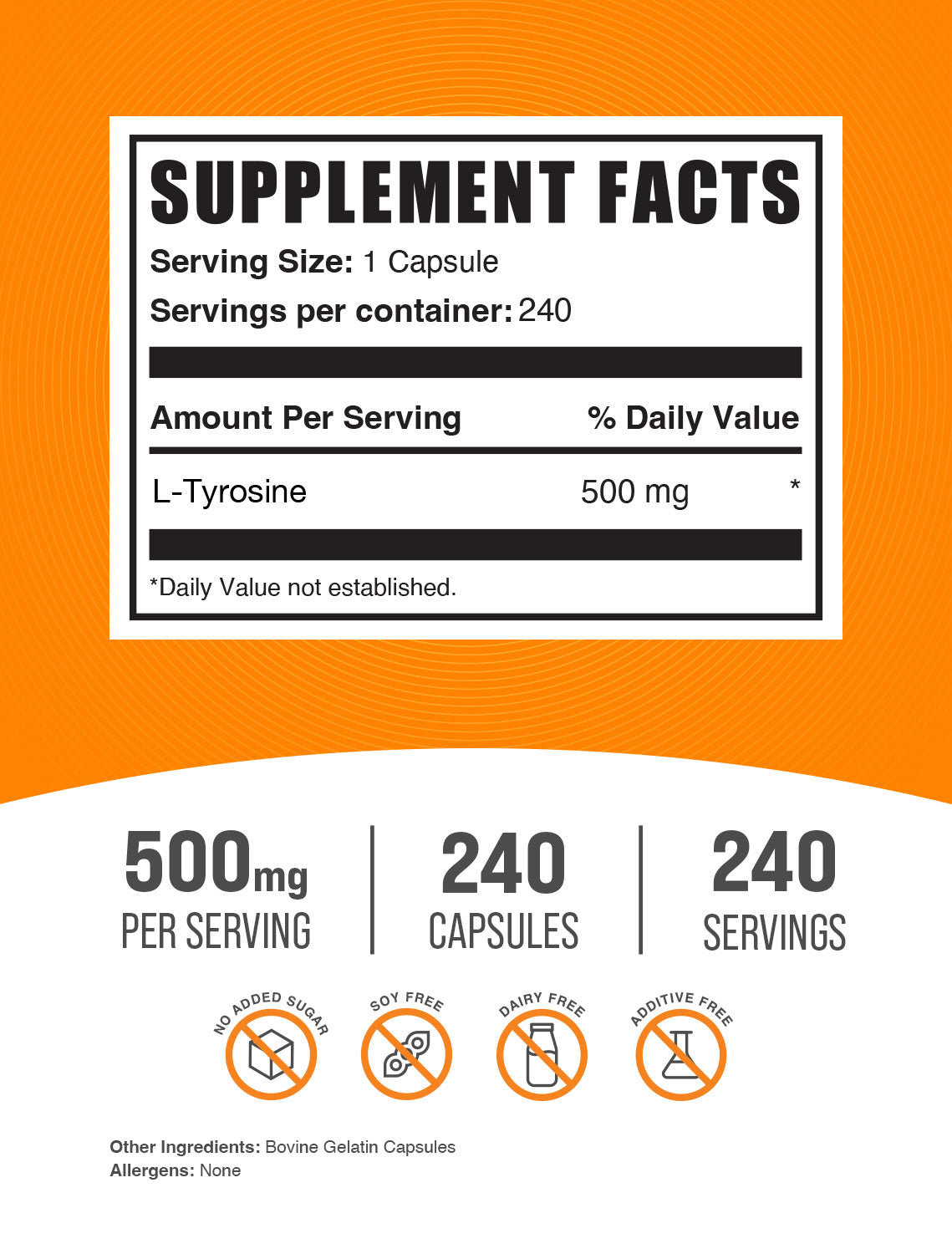 L-Tyrosine capsules label 240 ct