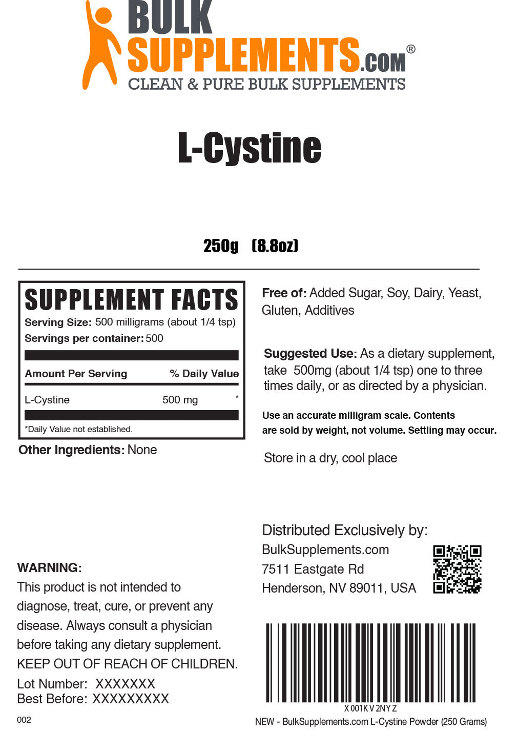 L-Cystine powder label 250g