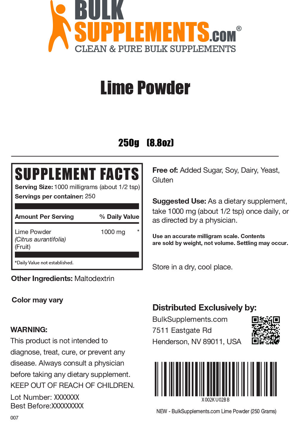 Lime powder label 250g