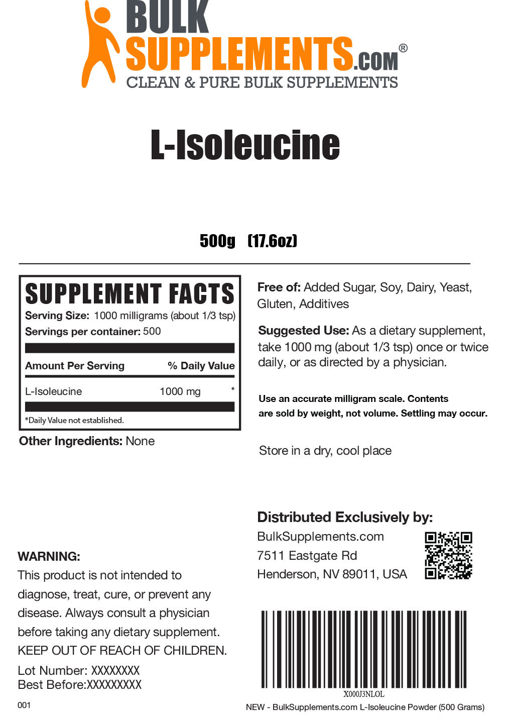 L-Isoleucine powder label 500g