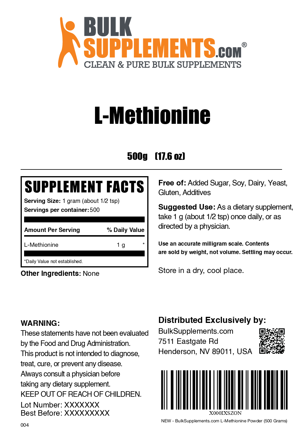 L-Methionine powder label 500g