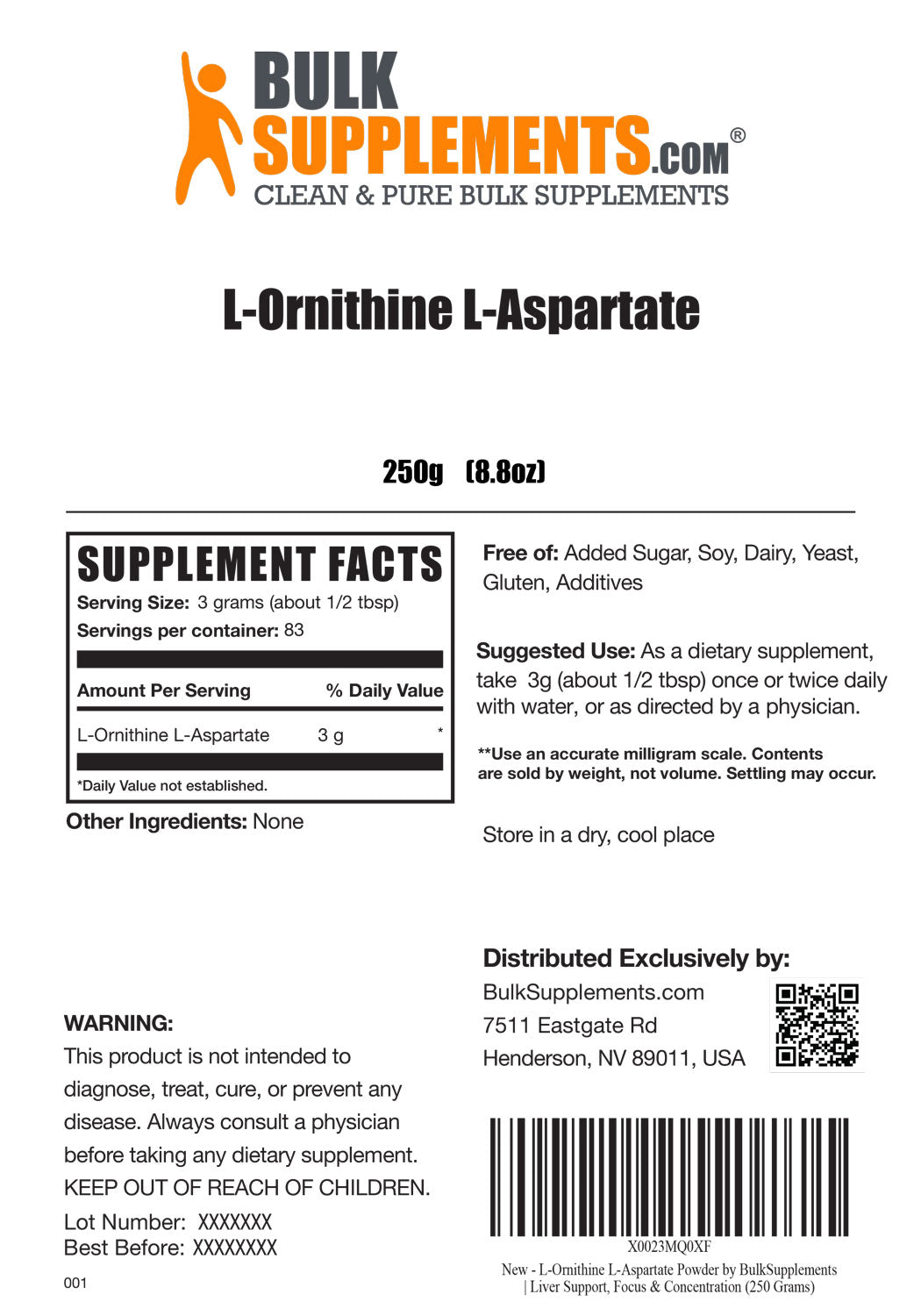 L-Ornithine L-Aspartate powder label 250g