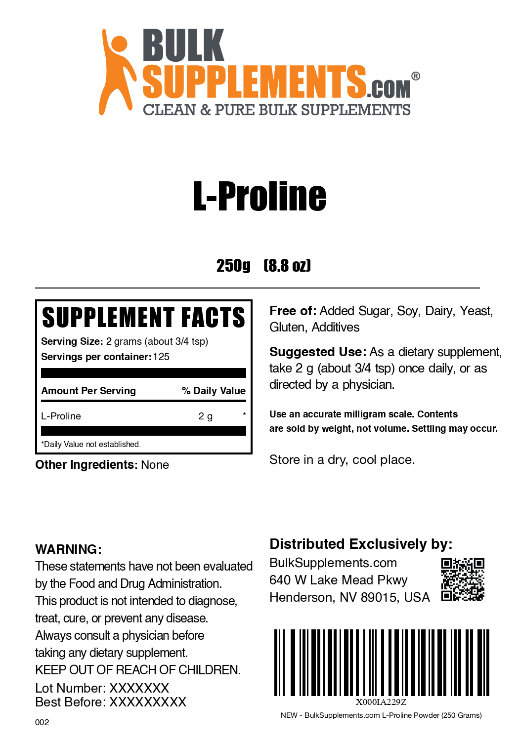 L-Proline powder label 250g