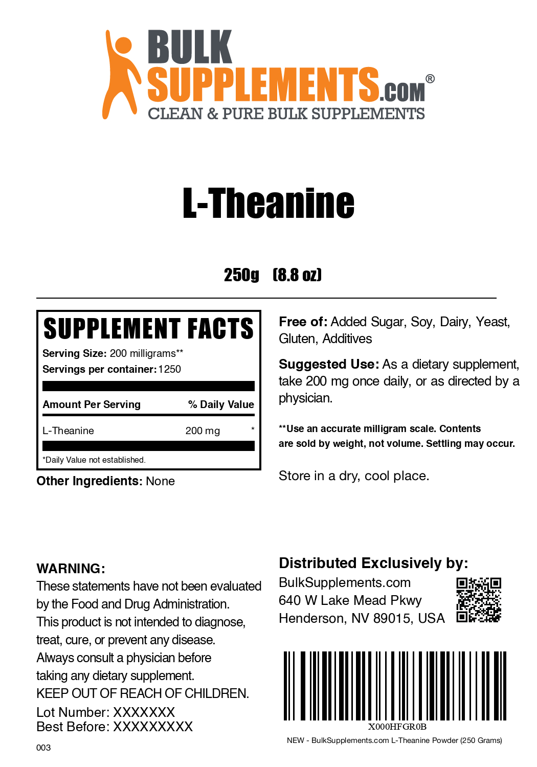 L-Theanine powder label 250g