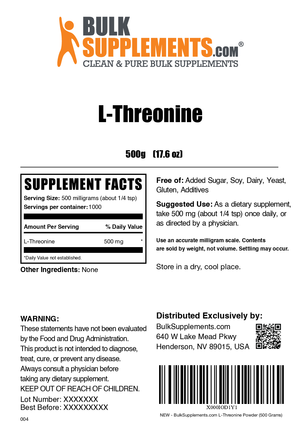 L-Threonine powder label 500g