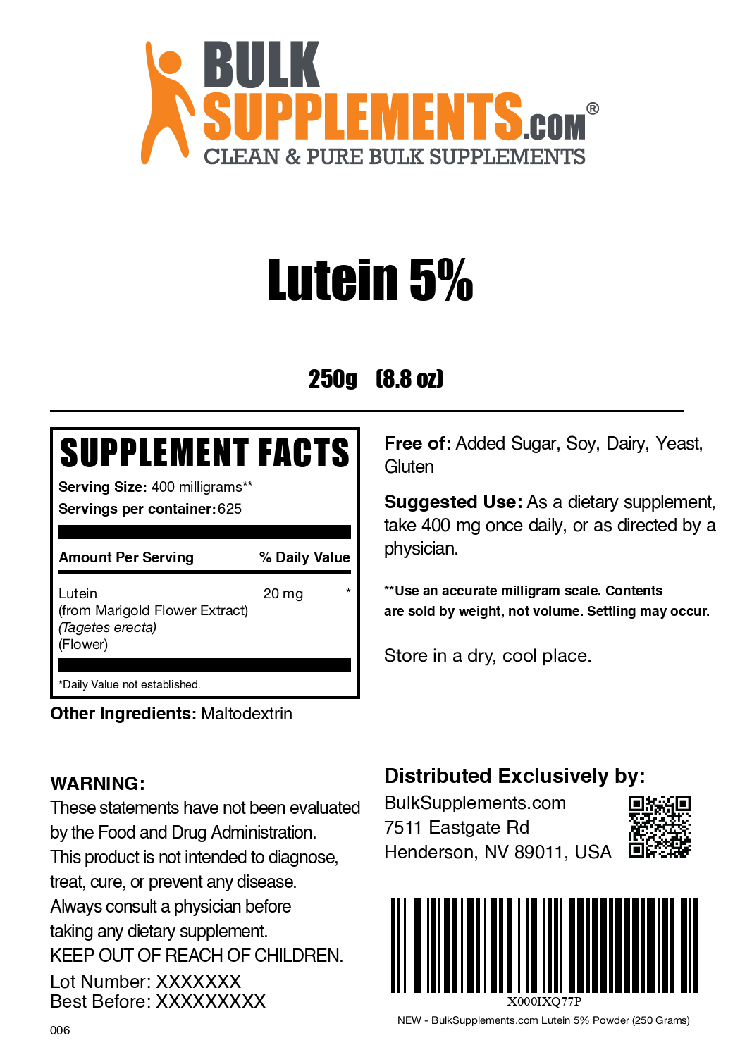 Lutein 5% powder label 250g