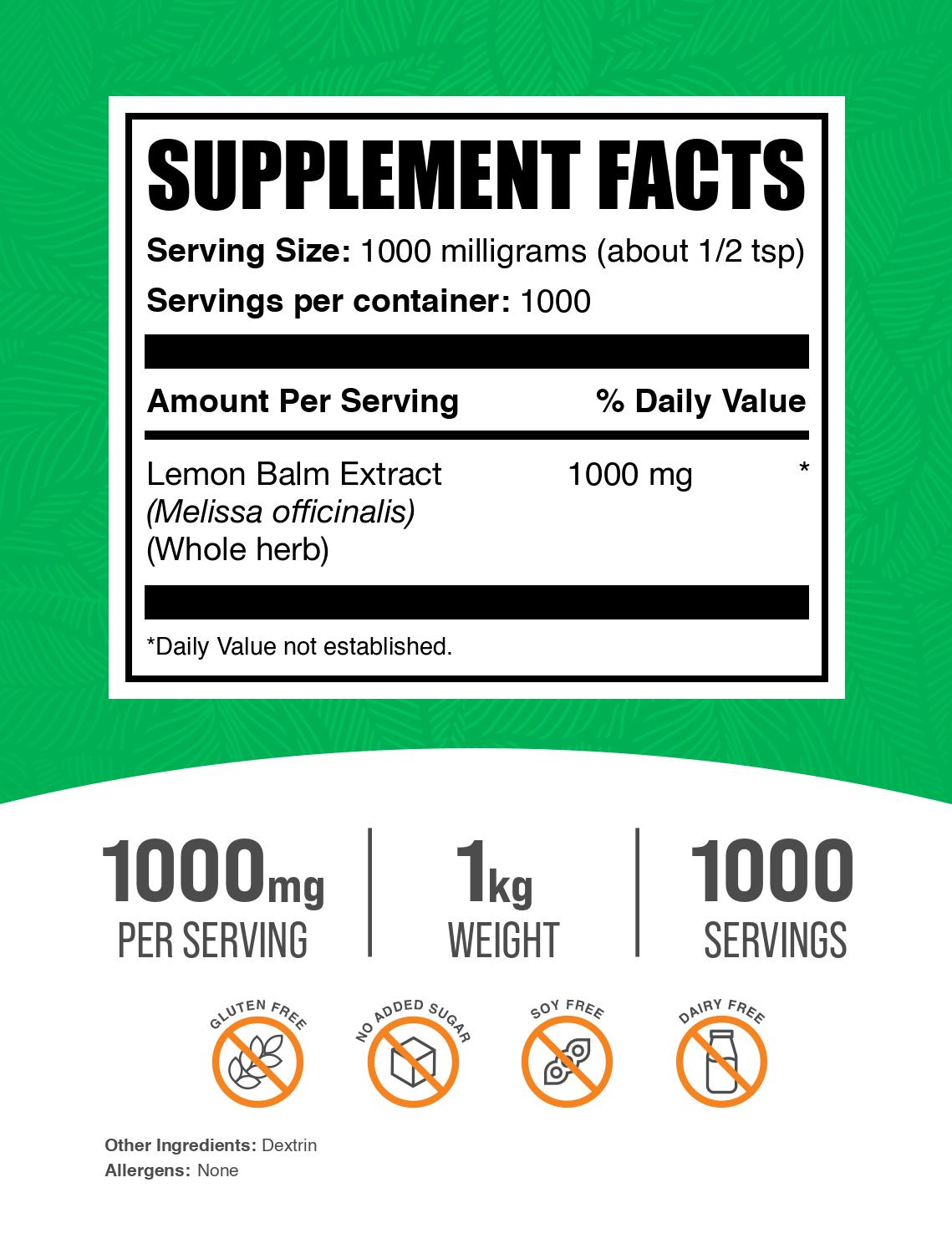 Lemon Balm Extract powder label 1kg