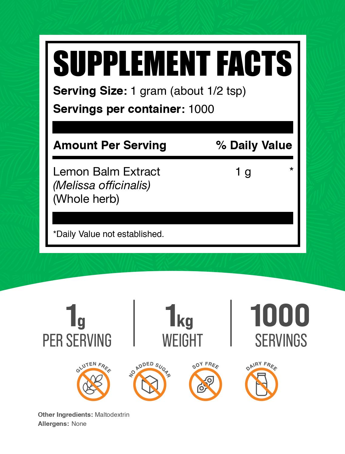 Lemon balm extract powder label 1kg