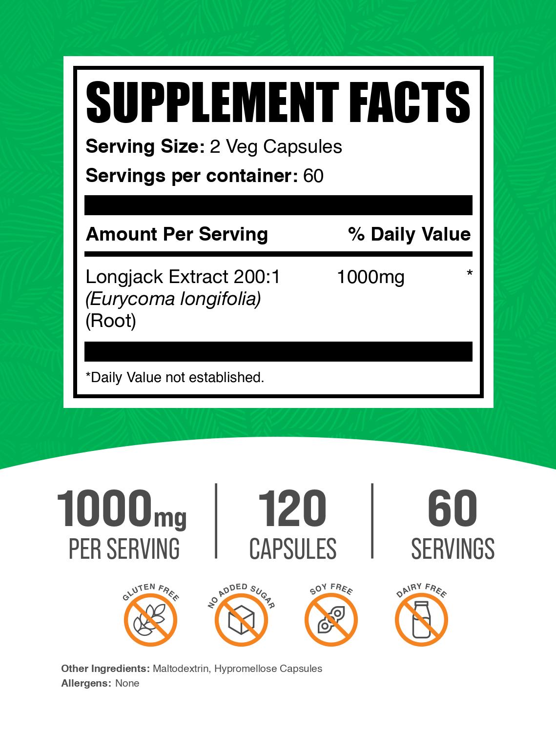 Longjack extract 120 capsules label