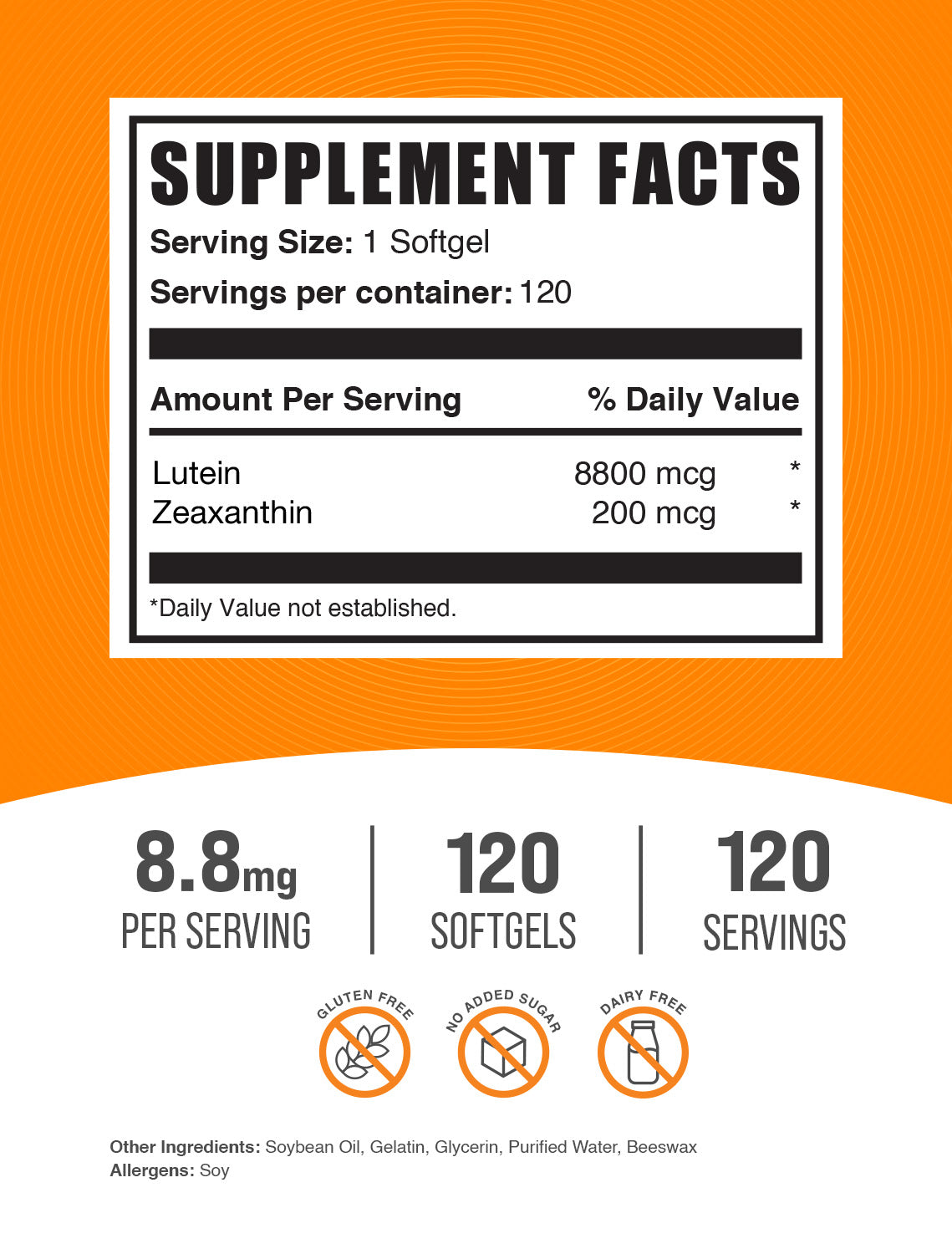 Lutein with Zeaxanthin softgels label 120ct