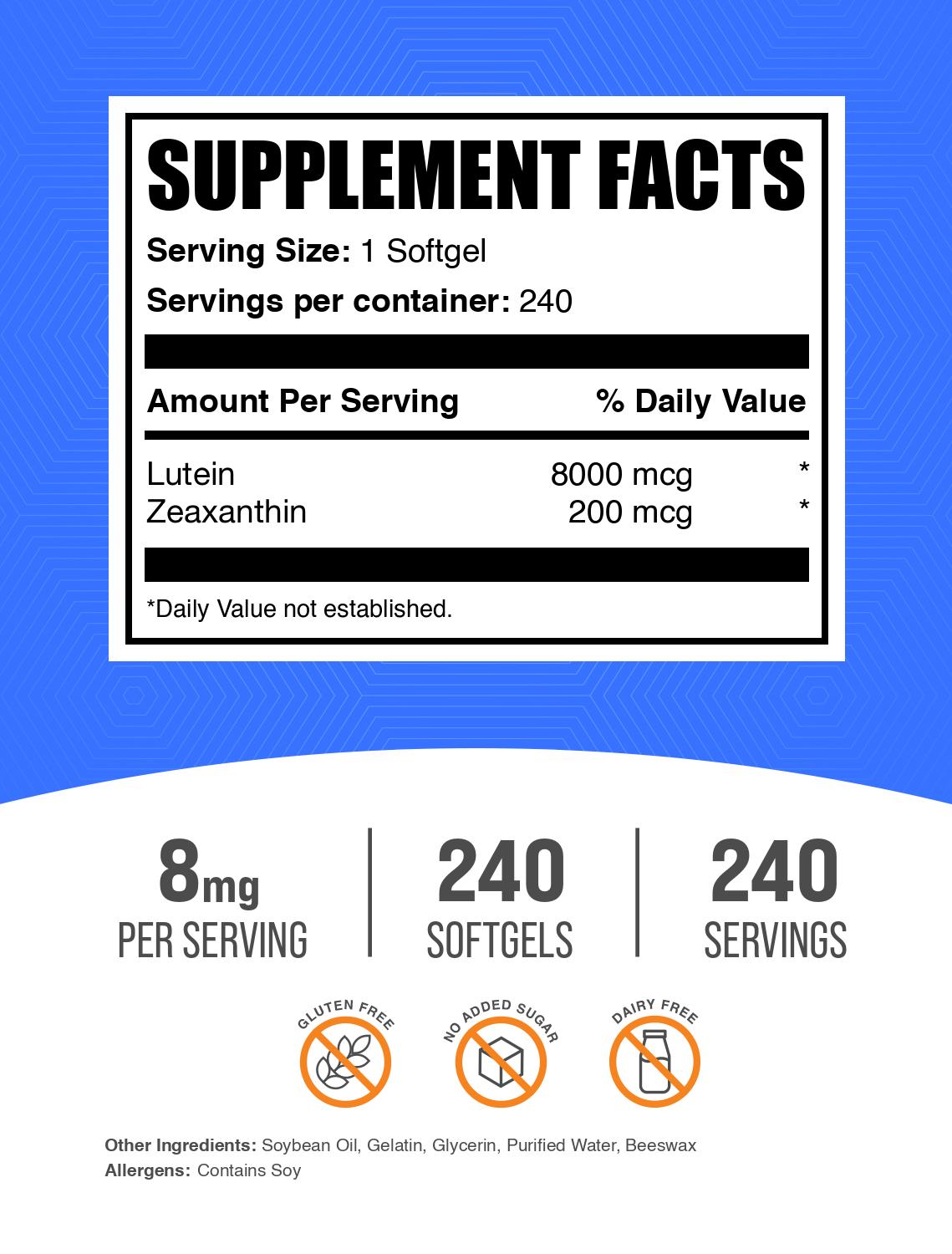 Lutein with zeaxanthin 240 softgels label