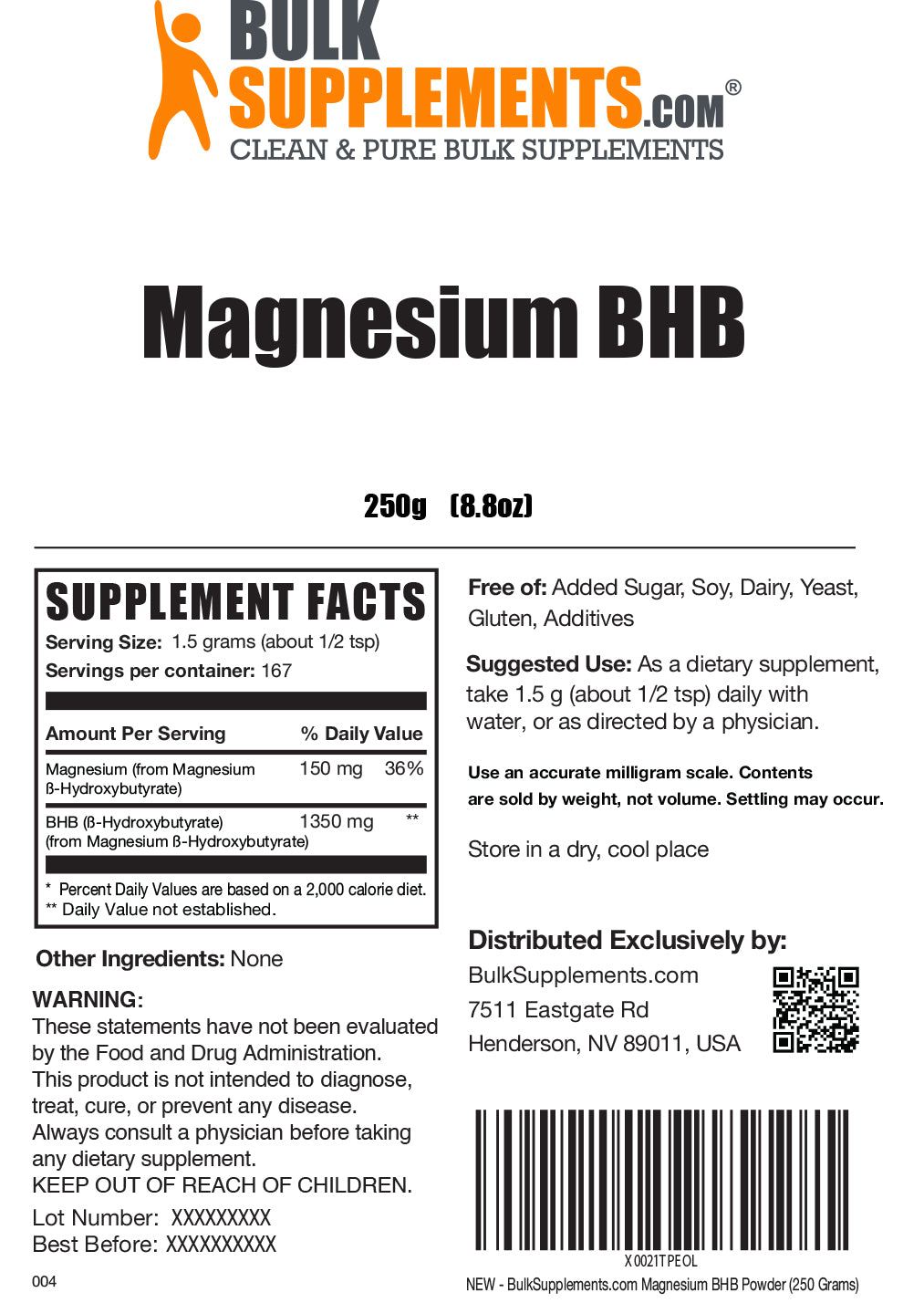 BHB Beta-hydroxybutyrate (Magnesium) powder label 250g