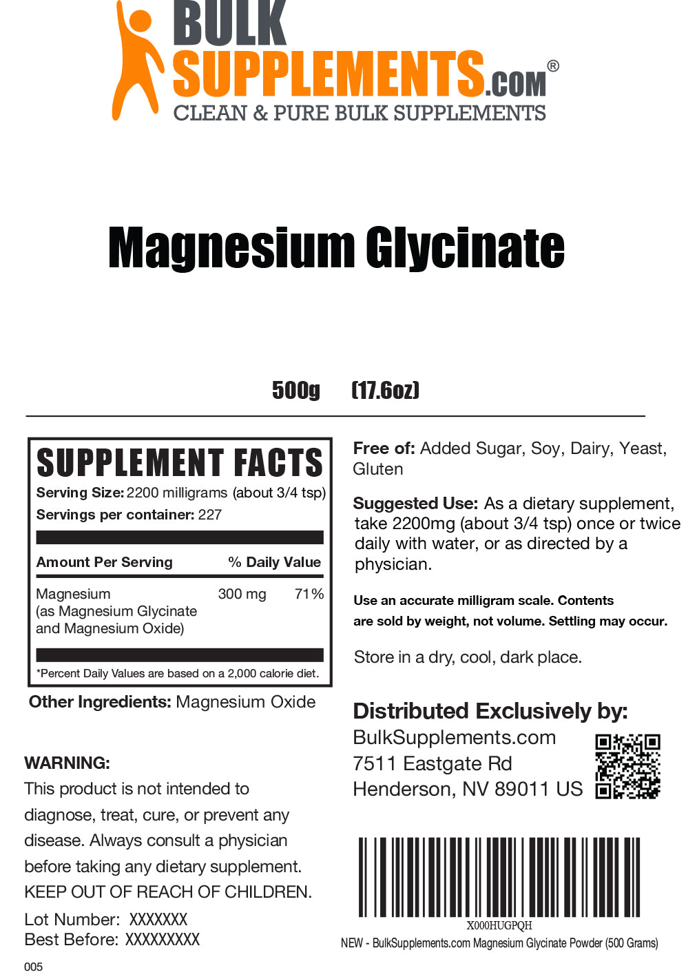 Magnesium glycinate powder label 500g