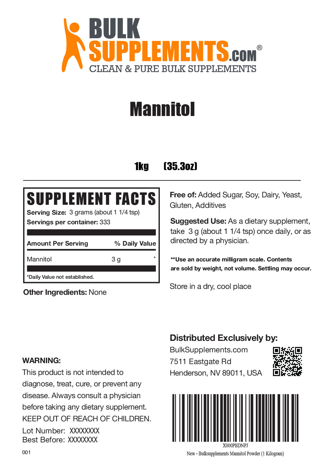 Mannitol powder label 1kg