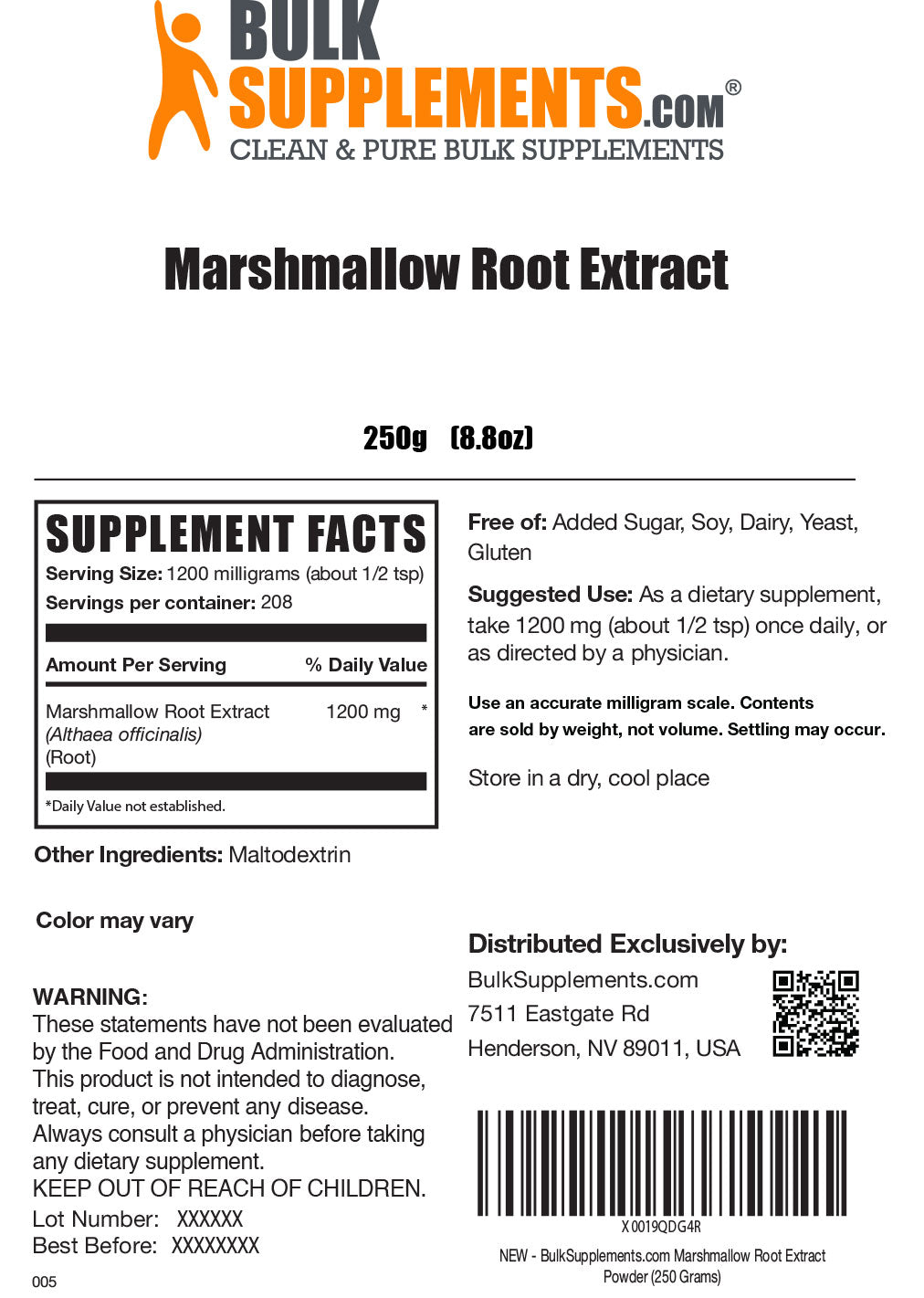 Marshmallow root extract powder label 250g