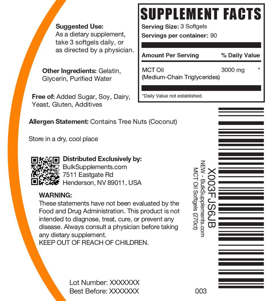 MCT Oil Softgels 270 ct label