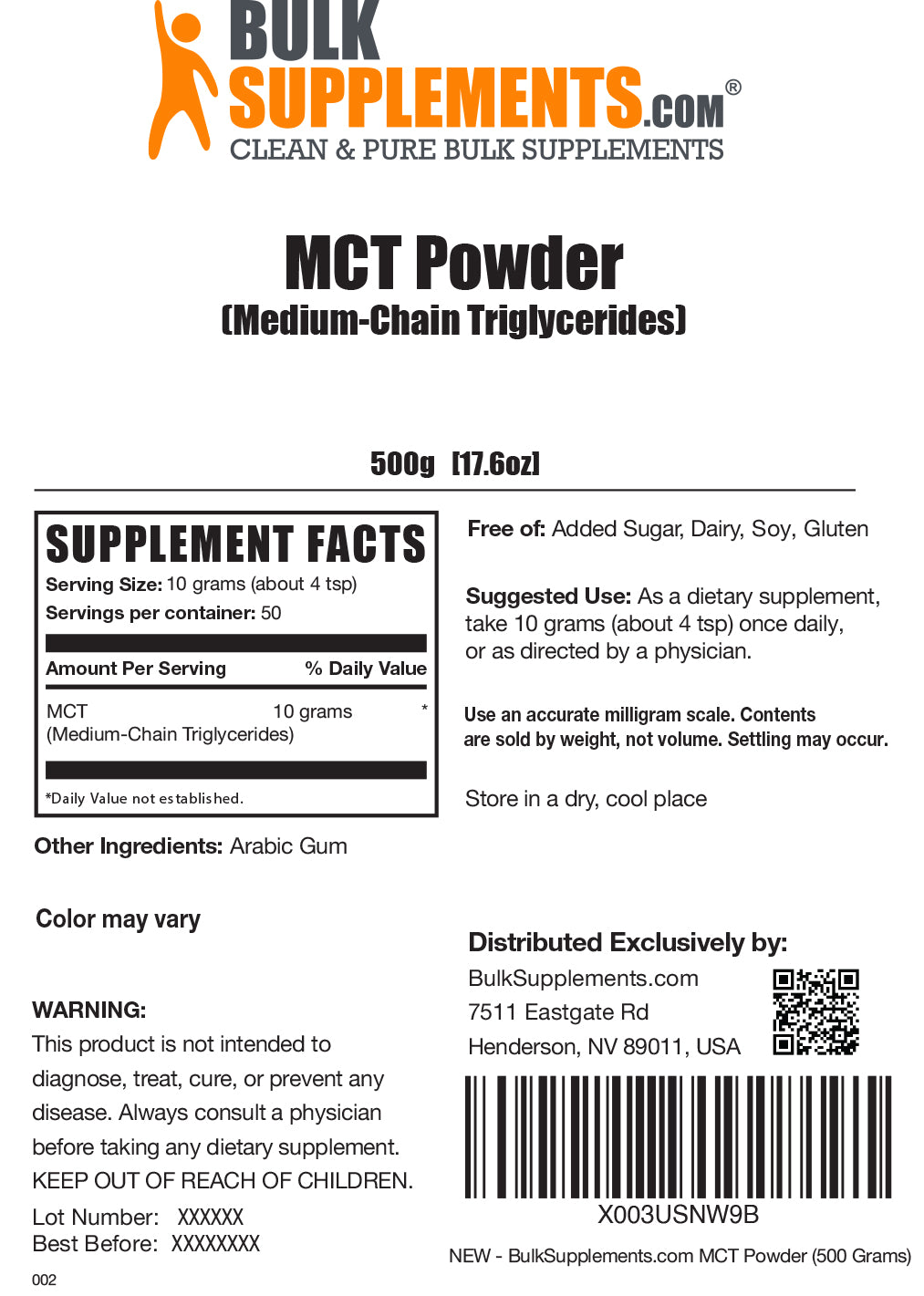 MCT powder label 500g