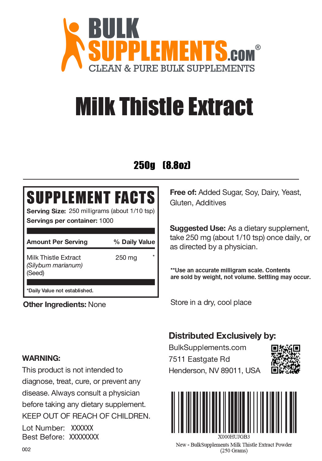 Milk Thistle Extract powder label 250g