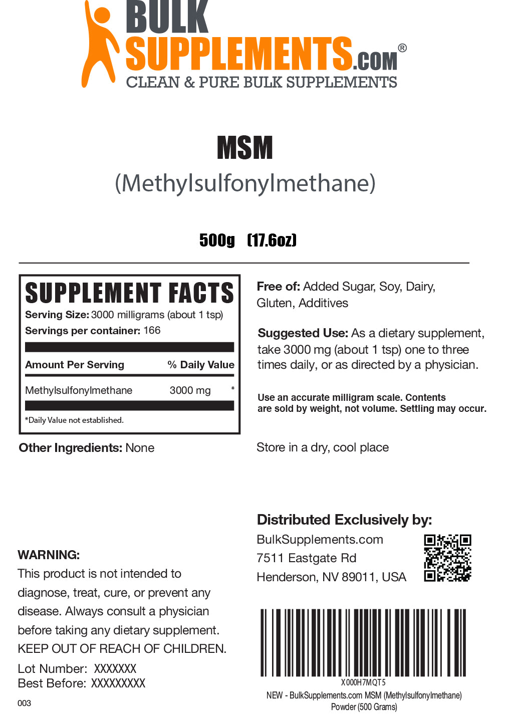 MSM powder label 500g