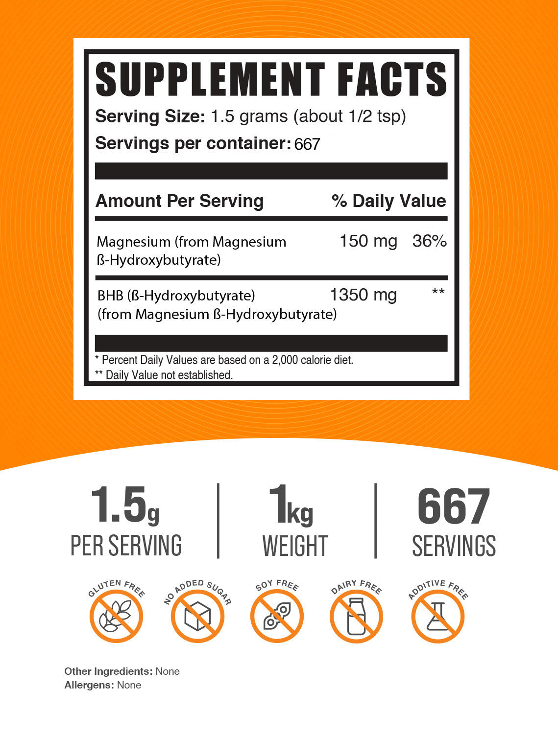 BHB Beta-hydroxybutyrate (Magnesium) powder label 1kg