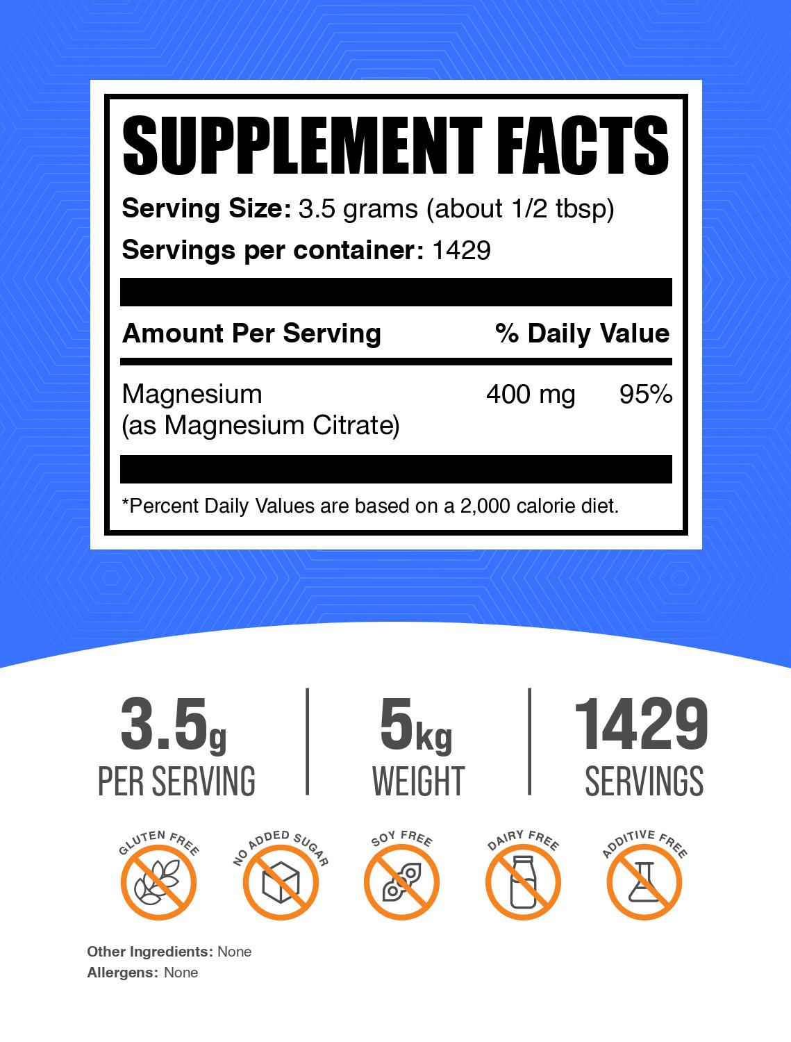 Magnesium Citrate powder label 5kg