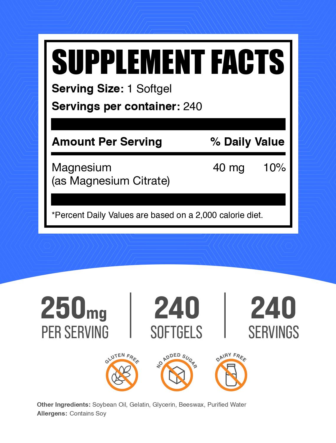 Magnesium Citrate 240 ct softgels label