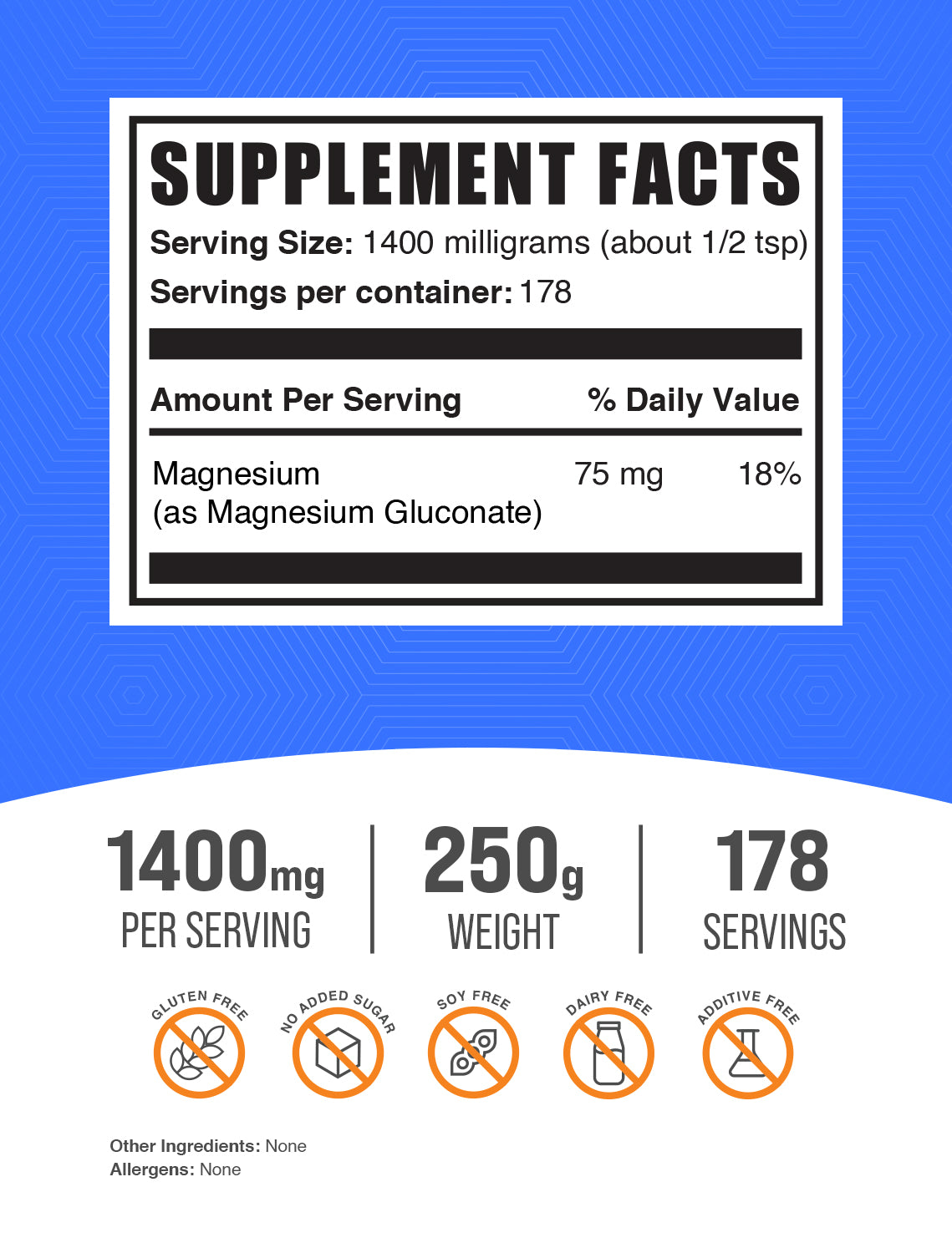 Magnesium gluconate powder label 250g