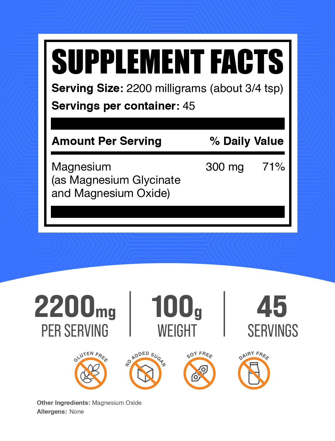 Magnesium glycinate powder label 100g