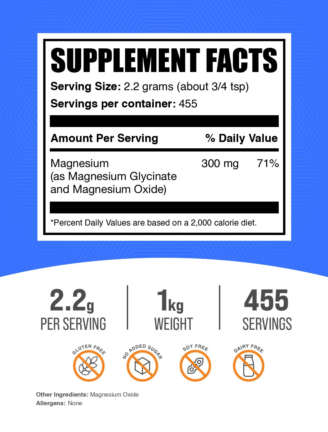 Magnesium Glycinate powder label 1kg